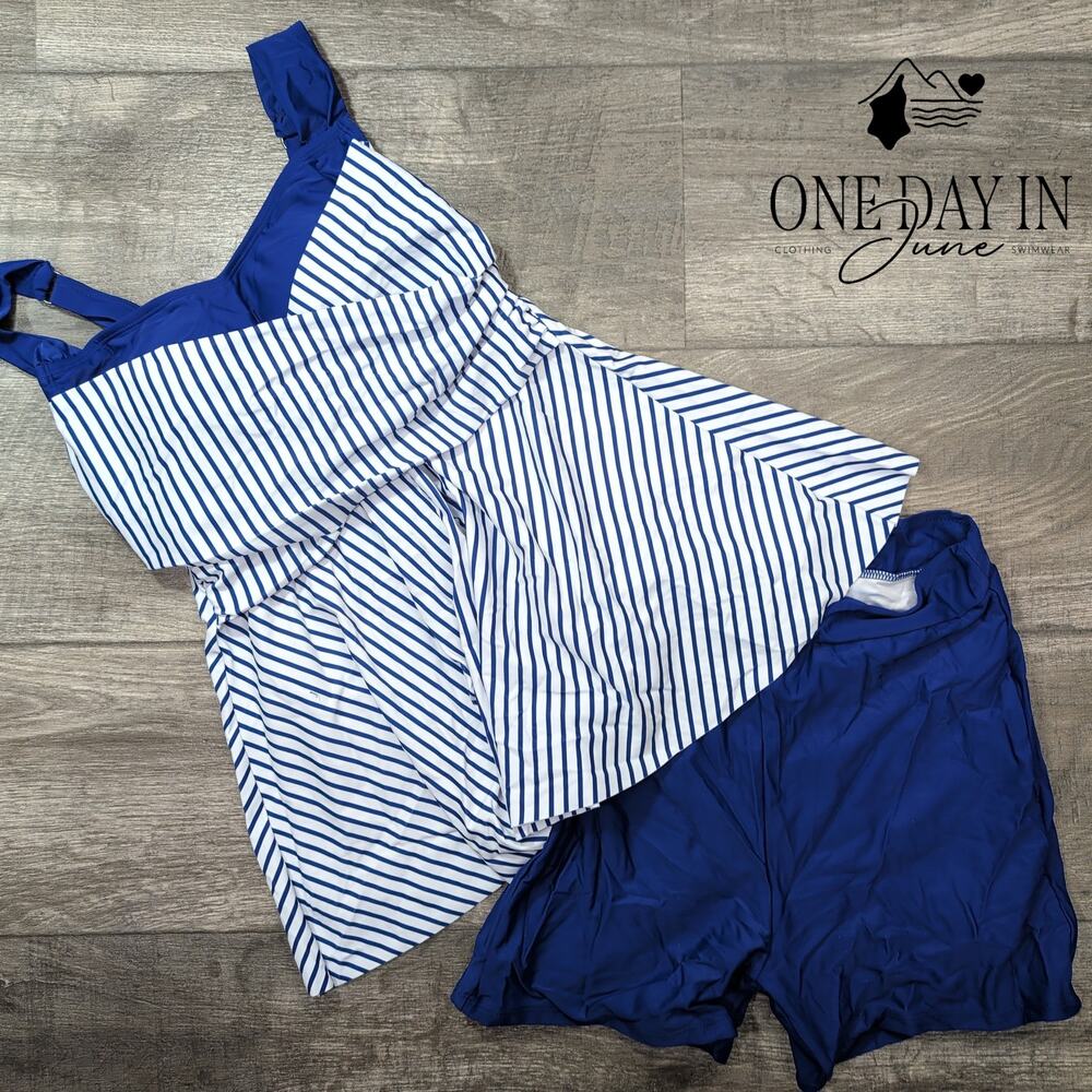 Aleumdr Boyshort Striped Tankini Swimsuit Size M